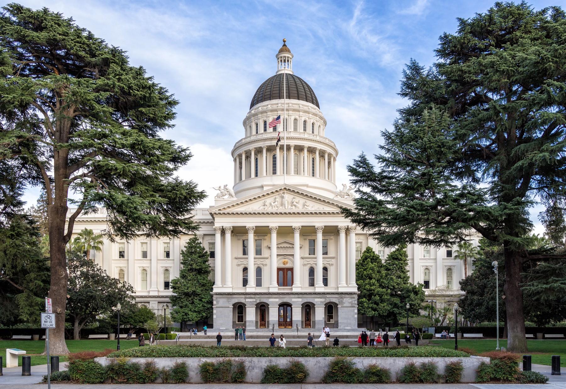 The California State Capitol framed by trees